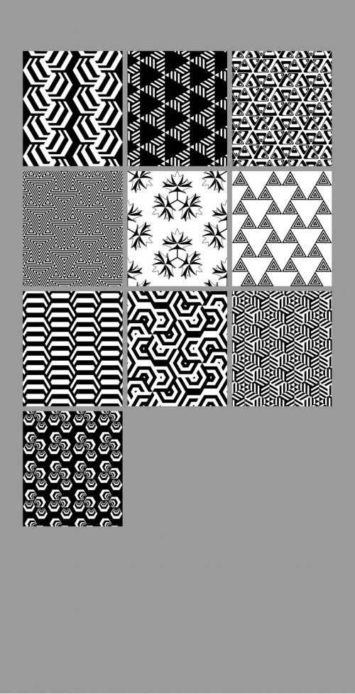 Seamless Pattern Collection with Simple Black and White Geometric Shapes