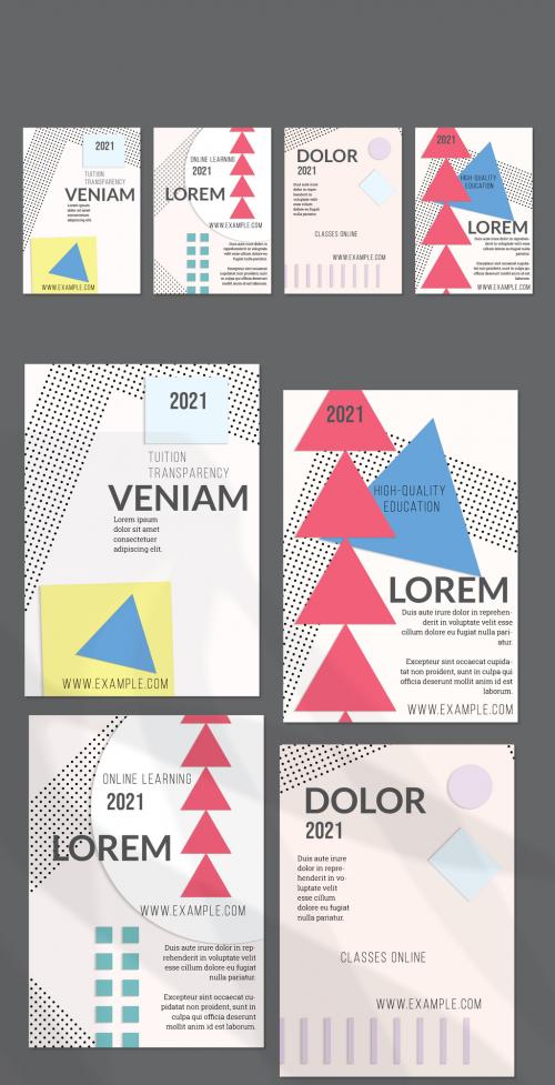 Flyer Layout with Paper Cut Layered Simple Geometric Shapes