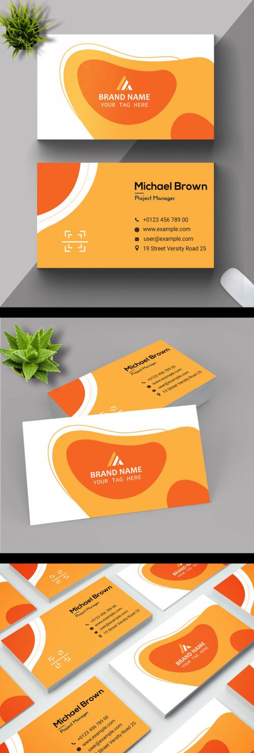 Business card layout with geometric elements