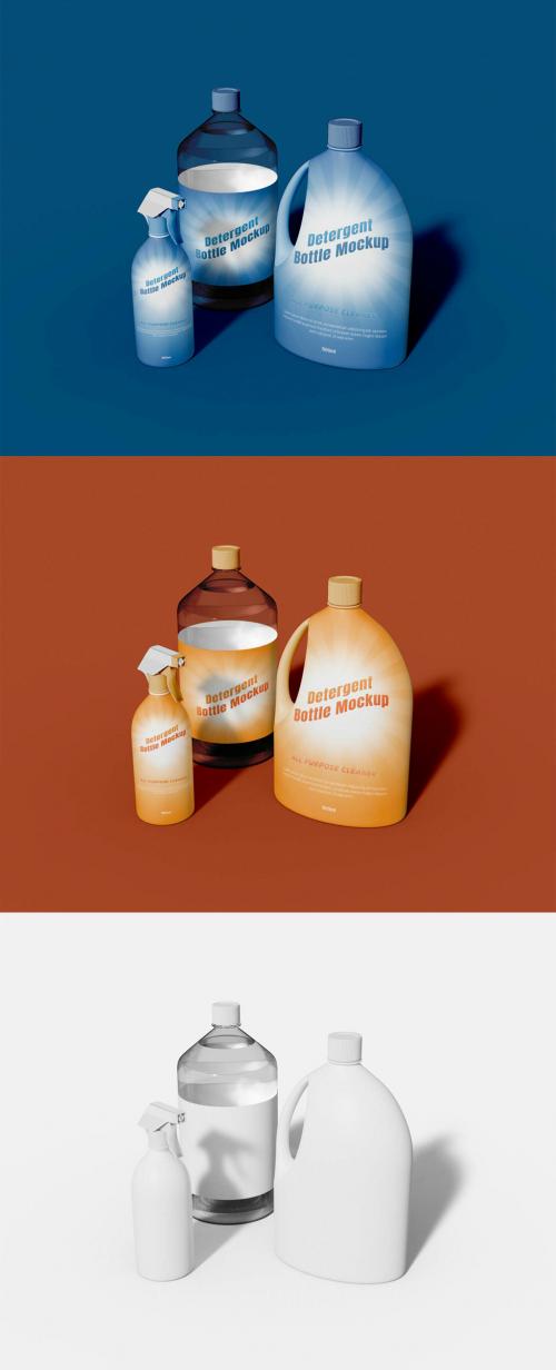 Set of Detergent Bottles Mockup