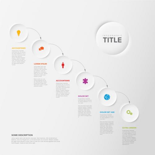 Simple Light Six Diagonal Circle Steps with Arrows Infographic Template