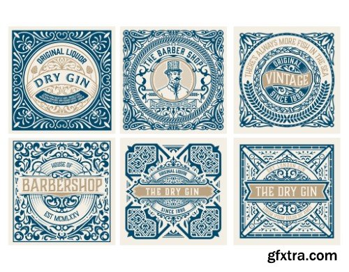 Set of 6 Vintage Labels for Packing