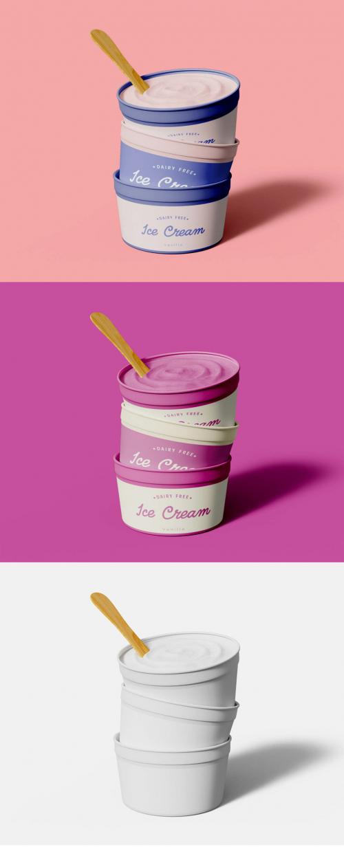 Three Stacked Ice Cream Cups Mockup