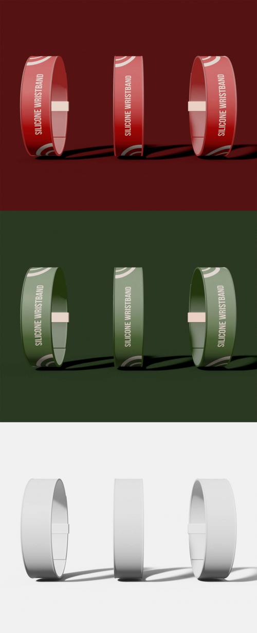 Three Silicone Wristbands Mockup