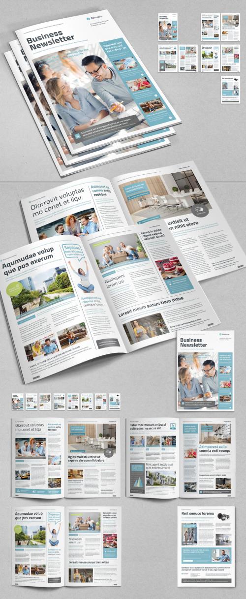 Business Newsletter Layout with Pale Blue and Gray Elements