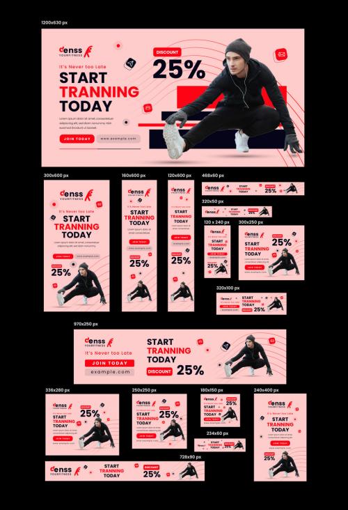 Fitness Health Web Banners with Creative Design Layout