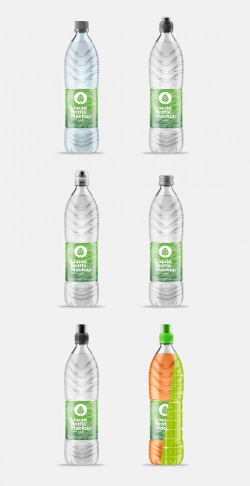 Colored Liquid Bottle with 5 Caps Mockup