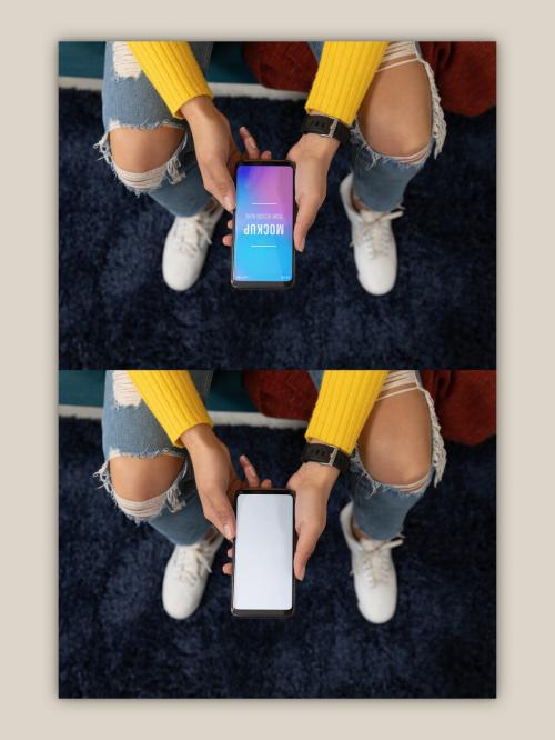 Girl with Phone Mockup