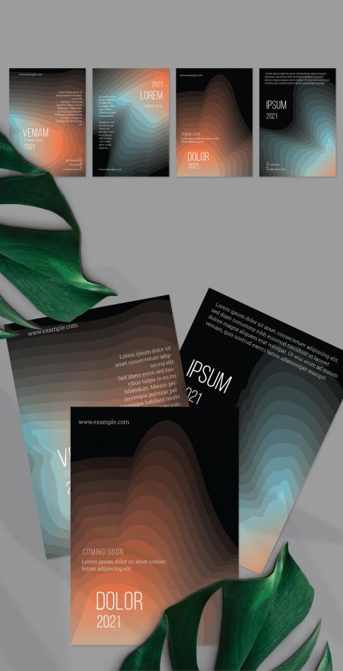 Flyer Layout with Gradient Blend Wavy Shapes on Black