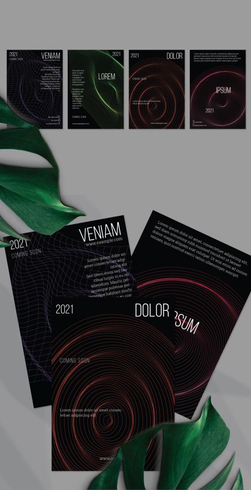 Flyer Layout with Geometric Wireframe Shapes on Black