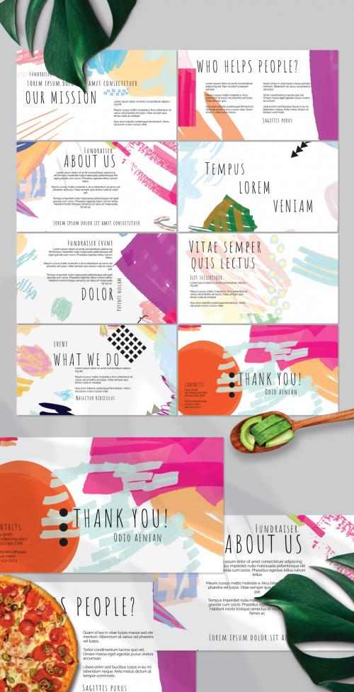 Presentation Deck Layout with Bright Abstract Strokes for Universal Fundraiser Event