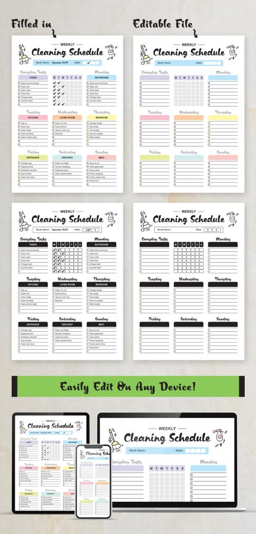 Weekly Cleaning Schedule Planner House Chores