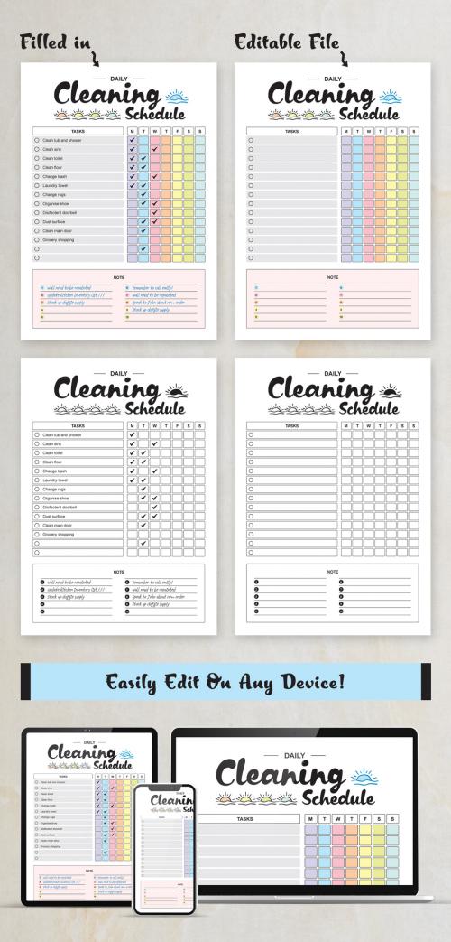 Editable Daily Cleaning Schedule Daily Chore Chart Chore List