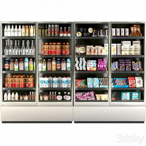 Refrigerator in a supermarket with groceries, food and drinks 3