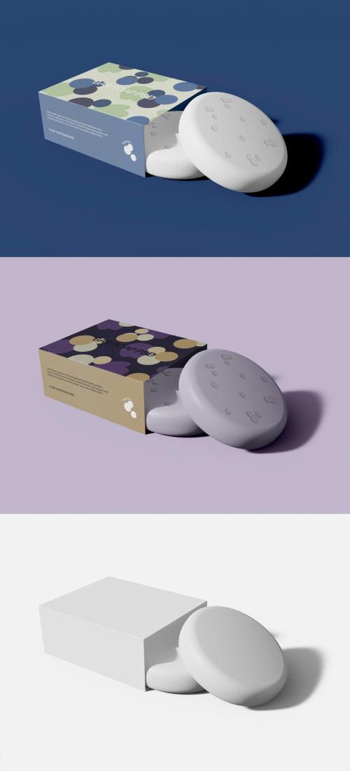 Round Soap Bar and Packaging Box Mockup