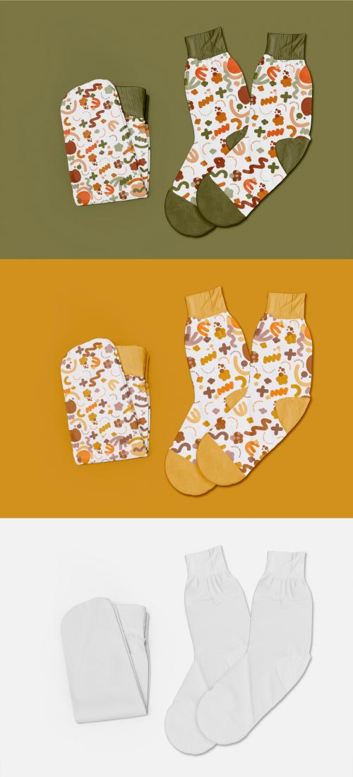 Pair of Folded and Stretched Socks Mockup