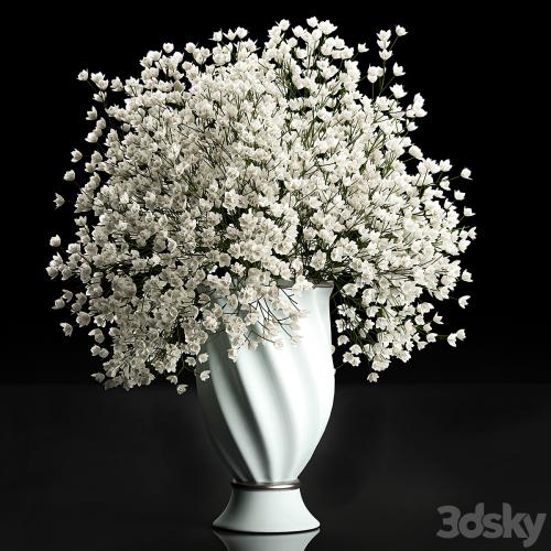 A beautiful lush little white bouquet in a classic vase with Gypsophila, Gibsolyubka, Kachim. Set 107.