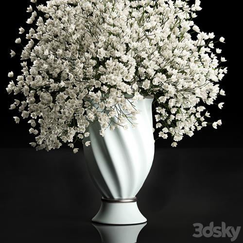 A beautiful lush little white bouquet in a classic vase with Gypsophila, Gibsolyubka, Kachim. Set 107.