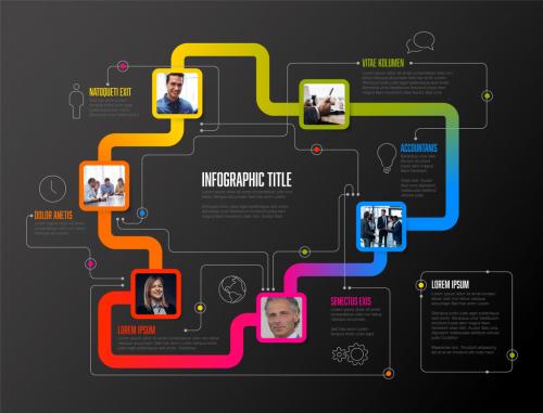Infographic Company Dark Milestones Timeline Template with Square Photo Placeholders
