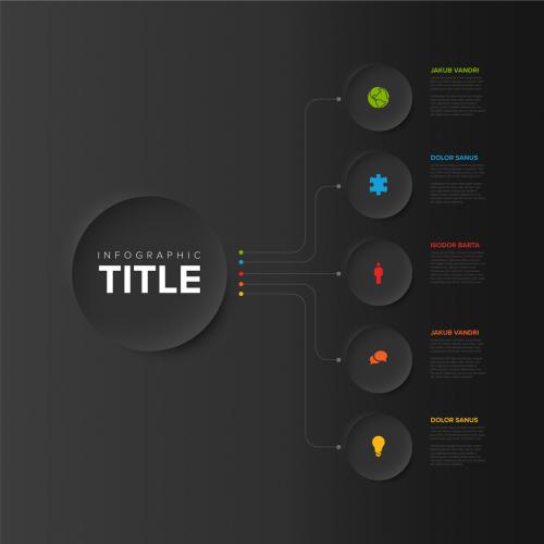 Simple Dark Infographic with Big Center Circle and Six Small Icon Elements