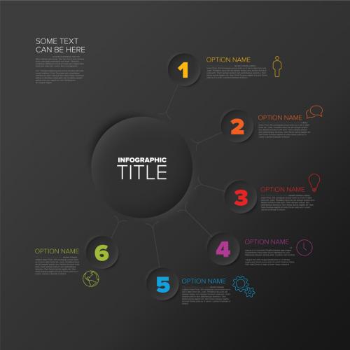 Simple Dark Infographic with Big Center Circle and Six Circle Steps