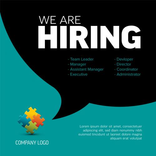 We Are Hiring Minimalistic Flyer Template with Big Teal Bubble and Company Logo Placeholder