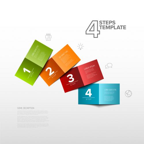 Four Simple Colorful Folded Paper Steps Process Infographic Template on Light Background