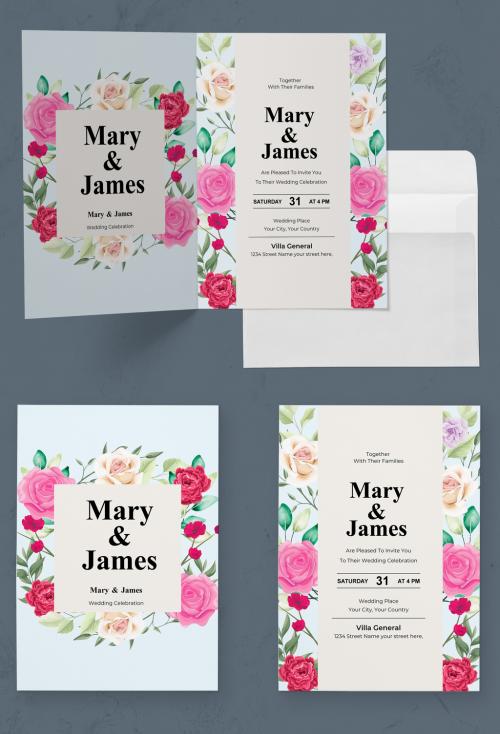 Floral Wedding Invitation Cards Layout