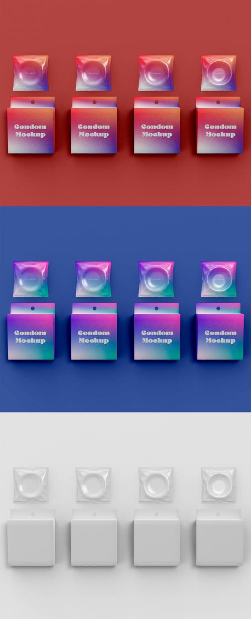 Four Condom Boxes Mockup