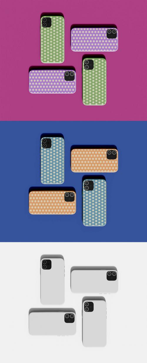 Top View of Four Smartphone Cases Mockup