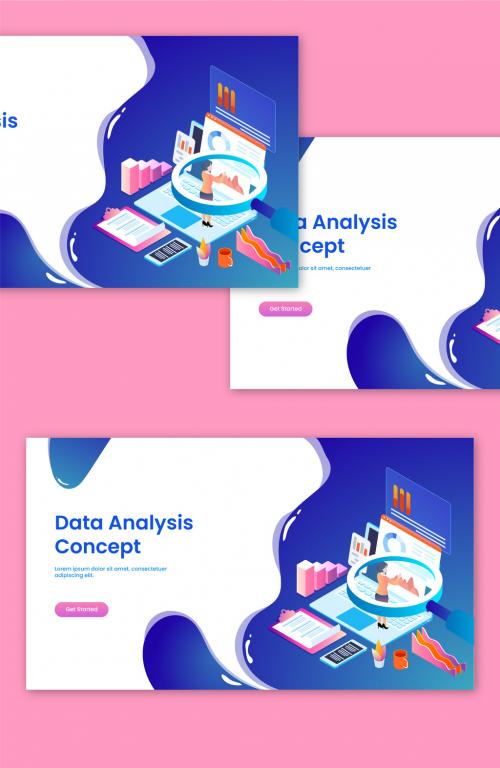 Responsive Landing Page for Data Analysis Concept Based Isometric Design with Analyst Analysis the Data