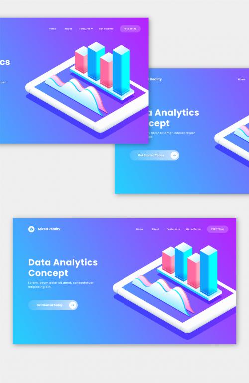 Data Analytics Concept Based Landing Page with 3D Bar Graph and Wavy Statistic on Smartphone