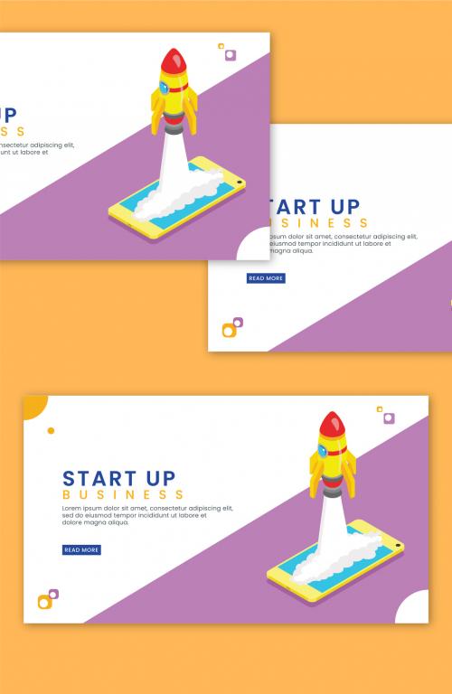 Startup Business Concept Based Landing Page with Successful Launching a Project of Rocket from Smartphone