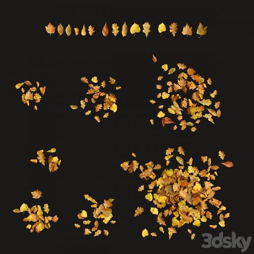 Wet asphalt with leaves. Autumn. Editable