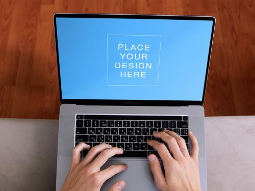 Pov Freelancer Is Working on Laptop Mockup