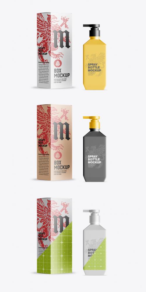 Spray Bottle with Box Mockup