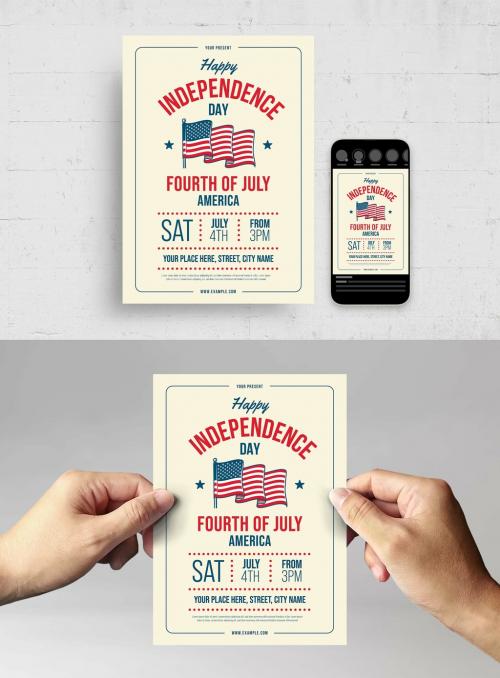 4th July Independence Day Flyer Poster with American Flag