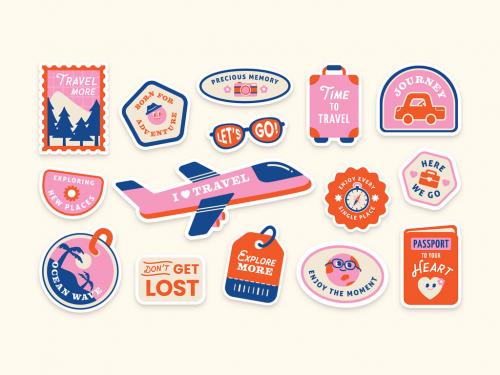 Cute Retro Travel Sticker Illustrations