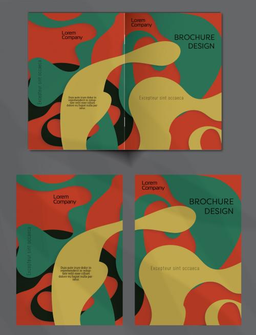 Brochure Cover Layout with Paper Craft Wavy Overlapping Shapes