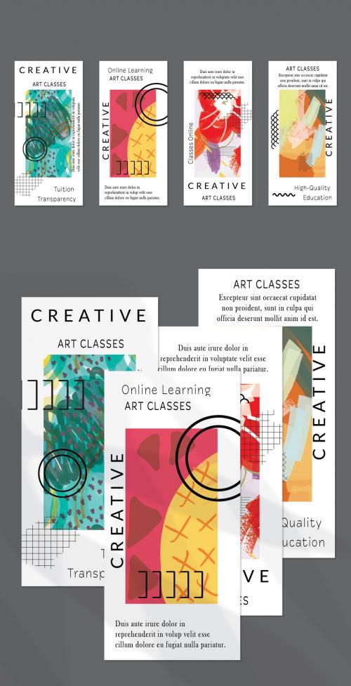 Flyer Layout with Black Shapes and Bright Abstract Rectangle on White