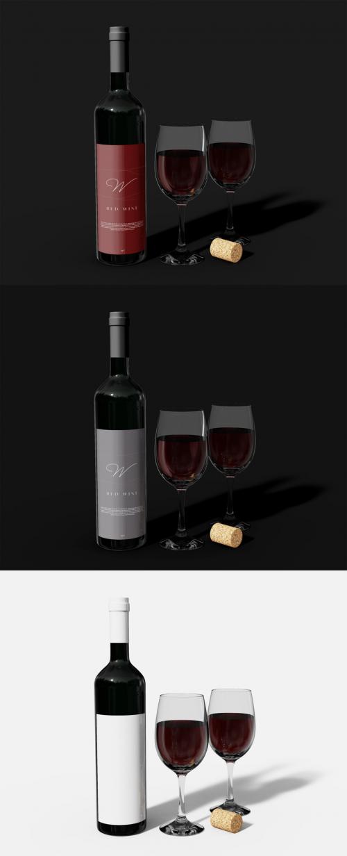 Wine Bottle and Two Cups Mockup