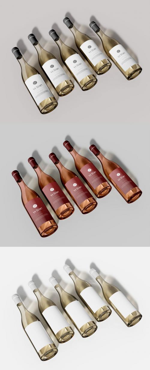 Five Wine Bottles Mockup