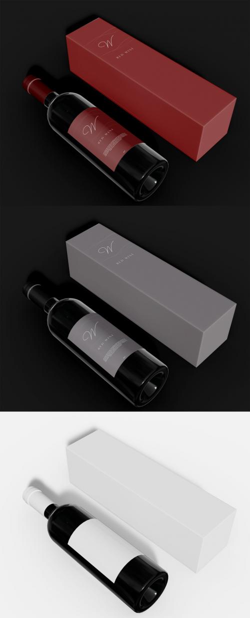 Wine Bottle with Box Mockup