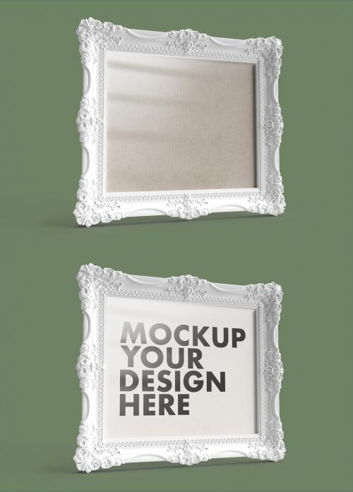 Simply Beautiful and Ornamented White Frame Mockup on a Green Background