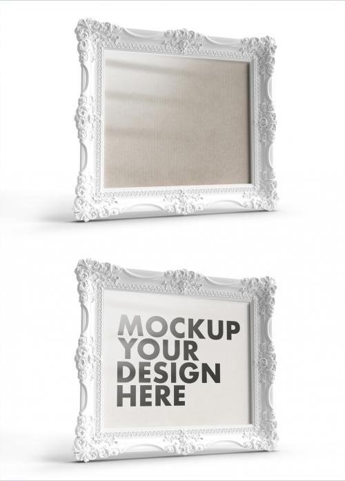 Simply Beautiful and Ornamented White Frame Mockup on a White Background