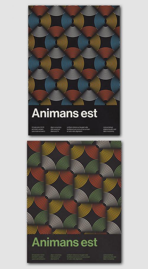 Retro Poster Layout with Creative Seamless Geometric Patterns