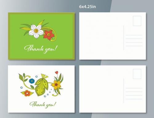 Thank You Card Template with Hand Drawn Flowers