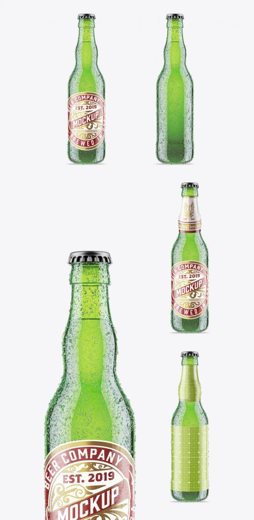 Beer Bottle with Fresh Drops Mockup