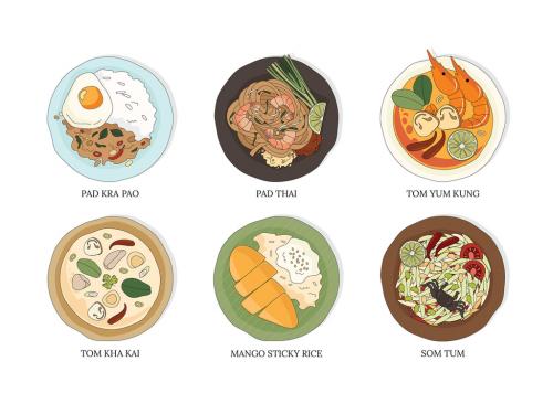 Thai Food Illustrations Pad Thai Mango Sticky Rice