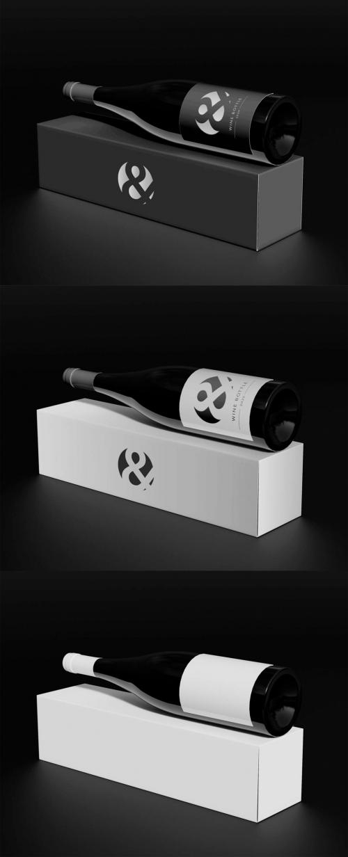 Wine Bottle with Box Mockup